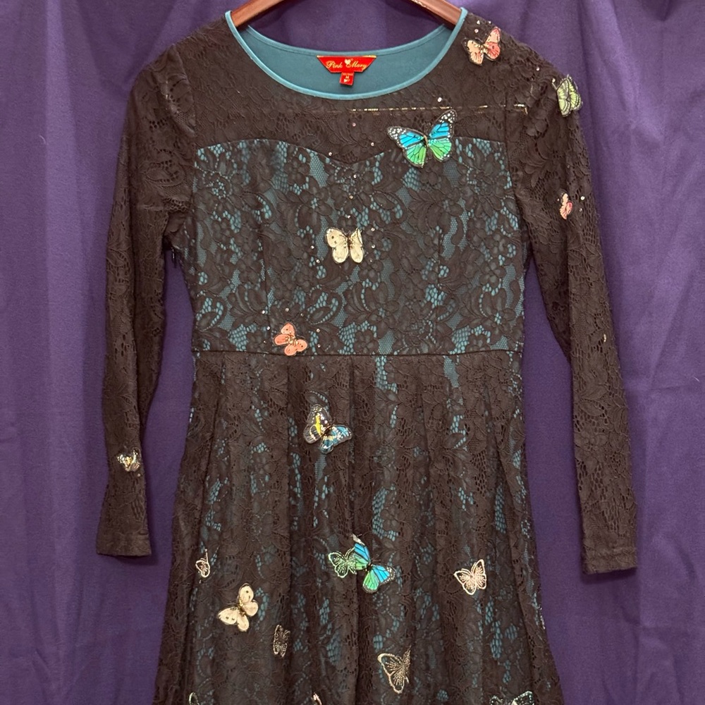 NWOT Pink Mary Fairycore Butterfly & Lace Teal Black Embroidered M Discontinued